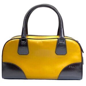 Prada Bow Sling Bag Tote Handbag Logo Leather Yellow Brown